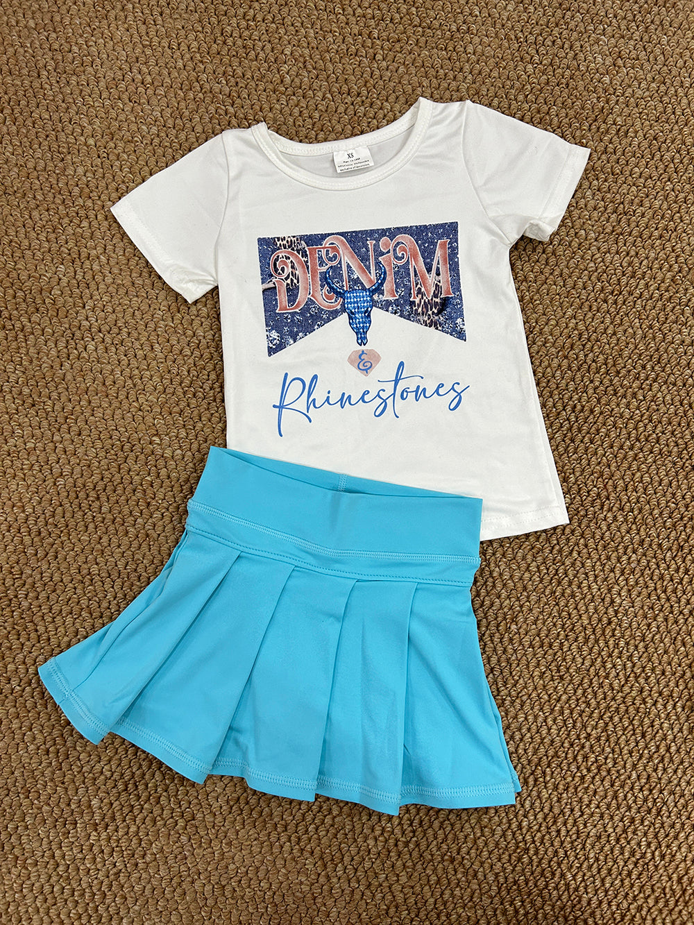 Baby Girls Western Rhinestone Shirt Aqua Pleated Skorts Yoga Active Sets