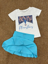 Load image into Gallery viewer, Baby Girls Western Rhinestone Shirt Aqua Pleated Skorts Yoga Active Sets

