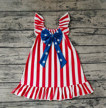 Load image into Gallery viewer, Baby Girls 4Th Of July Red Stripes Big Bow Knee Length Dresses
