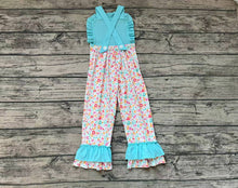 Load image into Gallery viewer, Baby Girls Blue Leopard Straps Ruffle Pants Jumpsuits
