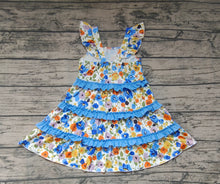 Load image into Gallery viewer, Baby Girls Blue Flowers Ruffle Knee Length Dresses
