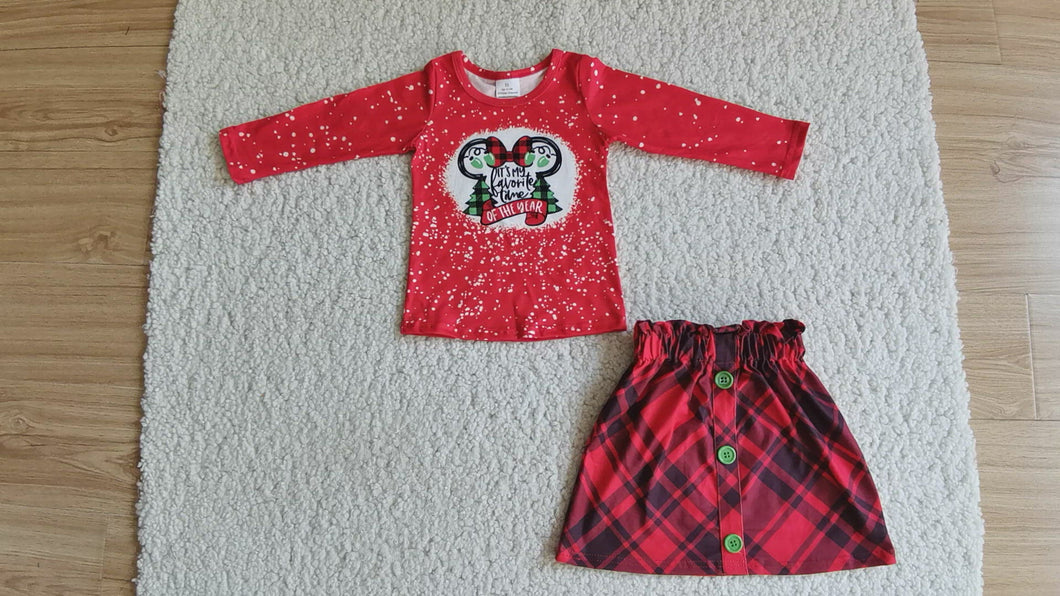 Christmas red shirt skirt sets