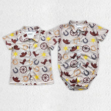 Load image into Gallery viewer, Baby Boys Western Boots Brother Shirt Rompers
