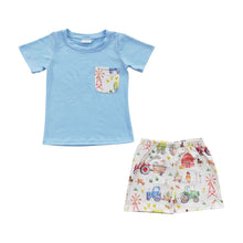 Load image into Gallery viewer, Baby Boys Farm Light Blue Summer Shorts Sets
