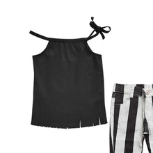 Load image into Gallery viewer, Baby Girls Black Halter Top Stripe Denim Pants Clothes Sets
