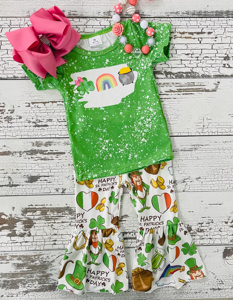 St Patrick Baby girls quatrefoil bell pants sets