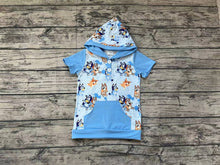 Load image into Gallery viewer, Baby Children Boys Blue Dog Hooded Short Sleeve Shirts Tops
