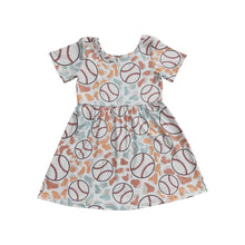 Load image into Gallery viewer, Baby Girls Baseball Short Sleeve Knee Length Dresses
