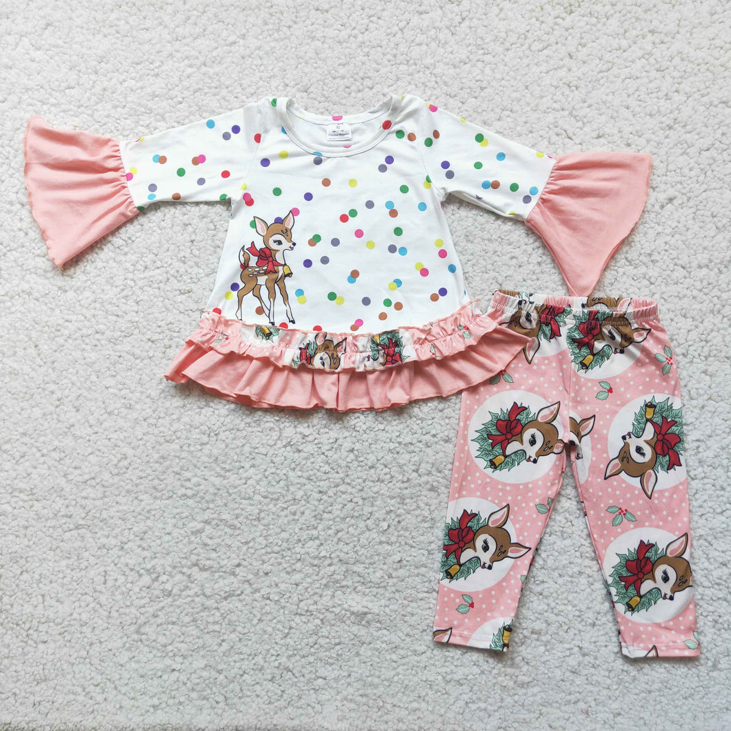 Pink reindeer Christmas legging sets