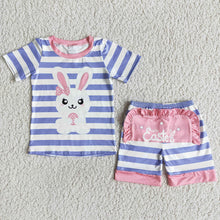 Load image into Gallery viewer, Easter girls pink stripe shorts sets
