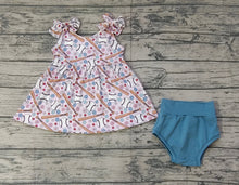 Load image into Gallery viewer, Baby Girls Baseball Flowers Tunic Top Bummies Clothes Sets
