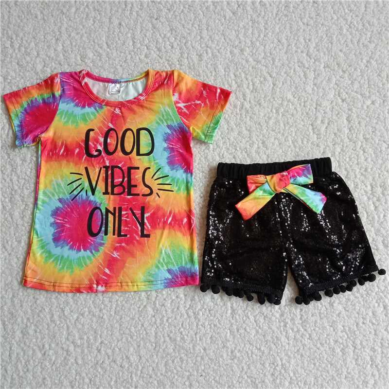 Sequin good vibes shorts sets