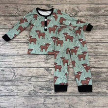 Load image into Gallery viewer, Baby Boys green west highland cow fall pajamas clothes sets
