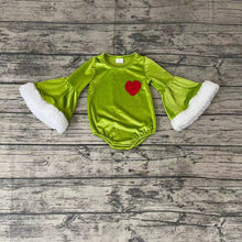 Load image into Gallery viewer, Girls heart Green Romper Velvet fabric
