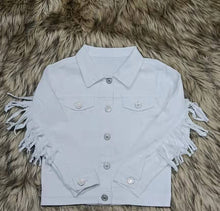 Load image into Gallery viewer, Baby girls white tassel white denim jackets
