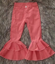 Load image into Gallery viewer, Baby Girls coral double ruffle denim jeans pants
