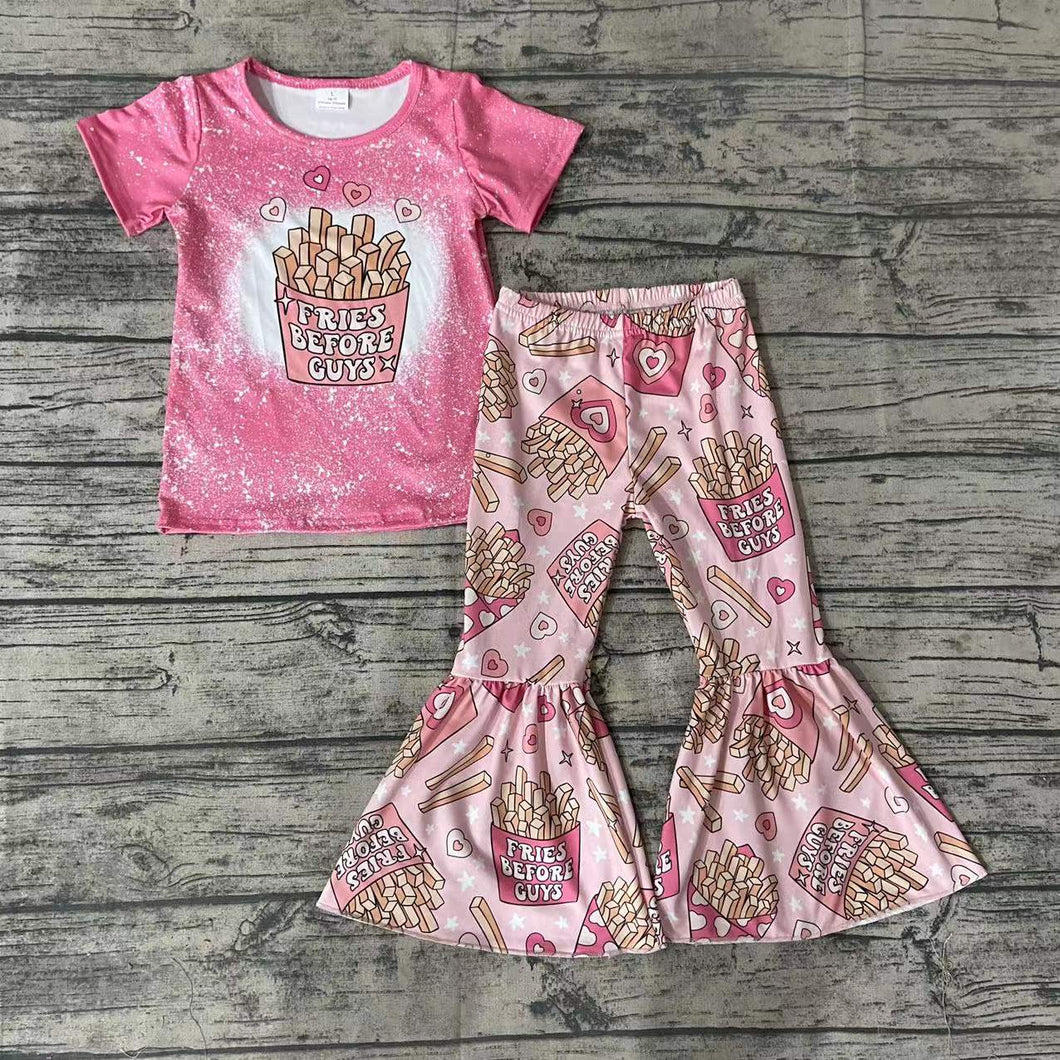 Baby Girls pink Valentines Fries before guys bell pants sets