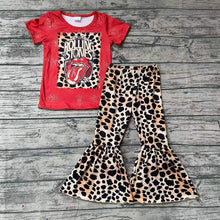 Load image into Gallery viewer, B0-1Baby girls Singer red leopard bell bottom pants sets
