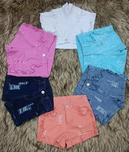 Load image into Gallery viewer, Baby Girls light blue color summer denim shorts 2
