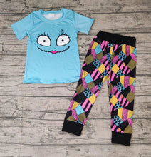 Load image into Gallery viewer, Halloween baby blue boys face black pants clothes sets
