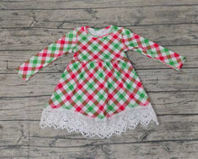 Load image into Gallery viewer, Baby girls Christmas green red plaid lace dresses
