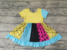 Load image into Gallery viewer, Baby girls Halloween half face flutter sleeve patchwork twirl dresses
