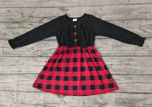 Load image into Gallery viewer, Baby girls black red plaid Christmas dresses
