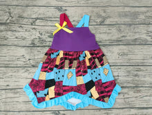 Load image into Gallery viewer, Baby girls purple Halloween patchwork knee length dresses
