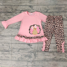 Load image into Gallery viewer, Baby girls Thanksgiving turkey pink leopard clothes sets
