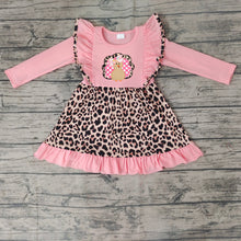 Load image into Gallery viewer, Baby girls turkey leopard pink knee length dresses

