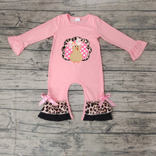 Load image into Gallery viewer, Baby girls leopard turkey pink ruffle thanksgiving rompers
