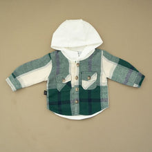 Load image into Gallery viewer, Baby kids green plaid hoodie pocket shirts Tops

