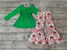 Load image into Gallery viewer, baby girls Christmas green top season bell pants sets
