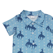 Load image into Gallery viewer, Baby Boys Western Blue Horse Short Sleeve Shirts Tops
