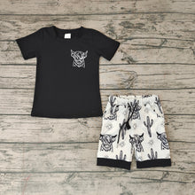 Load image into Gallery viewer, Baby Boys Western Cow Black Short Sleeve Tee Shirts Shorts Sets
