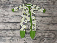 Load image into Gallery viewer, Baby Boys Green Tractor Footie Zip Rompers
