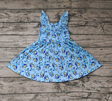 Load image into Gallery viewer, Baby Girls Blue Dogs Knee Length Ruffle Dresses
