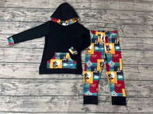 Load image into Gallery viewer, Baby Boys Western Black Long Sleeve Hooded Tops Rodeo Pants Clothes Sets
