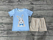 Load image into Gallery viewer, Baby Boys Easter Rabbit Tee Shirt Khaki Checkered Shorts Clothes Sets
