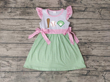 Load image into Gallery viewer, Baby Girls Baseball Flutter Sleeve Bow Knee Length Dresses
