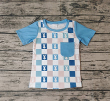 Load image into Gallery viewer, Baby Boys Blue Checkered Rabbits Pocket Short Sleeve Tee Shirts Tops
