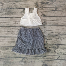 Load image into Gallery viewer, Baby Girls Black Plaid Skirt Strap Top clothes sets
