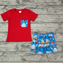 Load image into Gallery viewer, Baby Boys Red Construction Pocket Top Shorts Clothes

