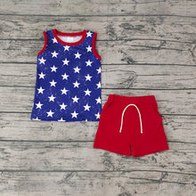 Load image into Gallery viewer, Baby Boys 4th Of July Star Sleeveless Tee Shirts Shorts Sets
