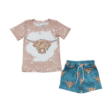Load image into Gallery viewer, Baby Boys Khaki Highland Cow Summer Shorts Sets
