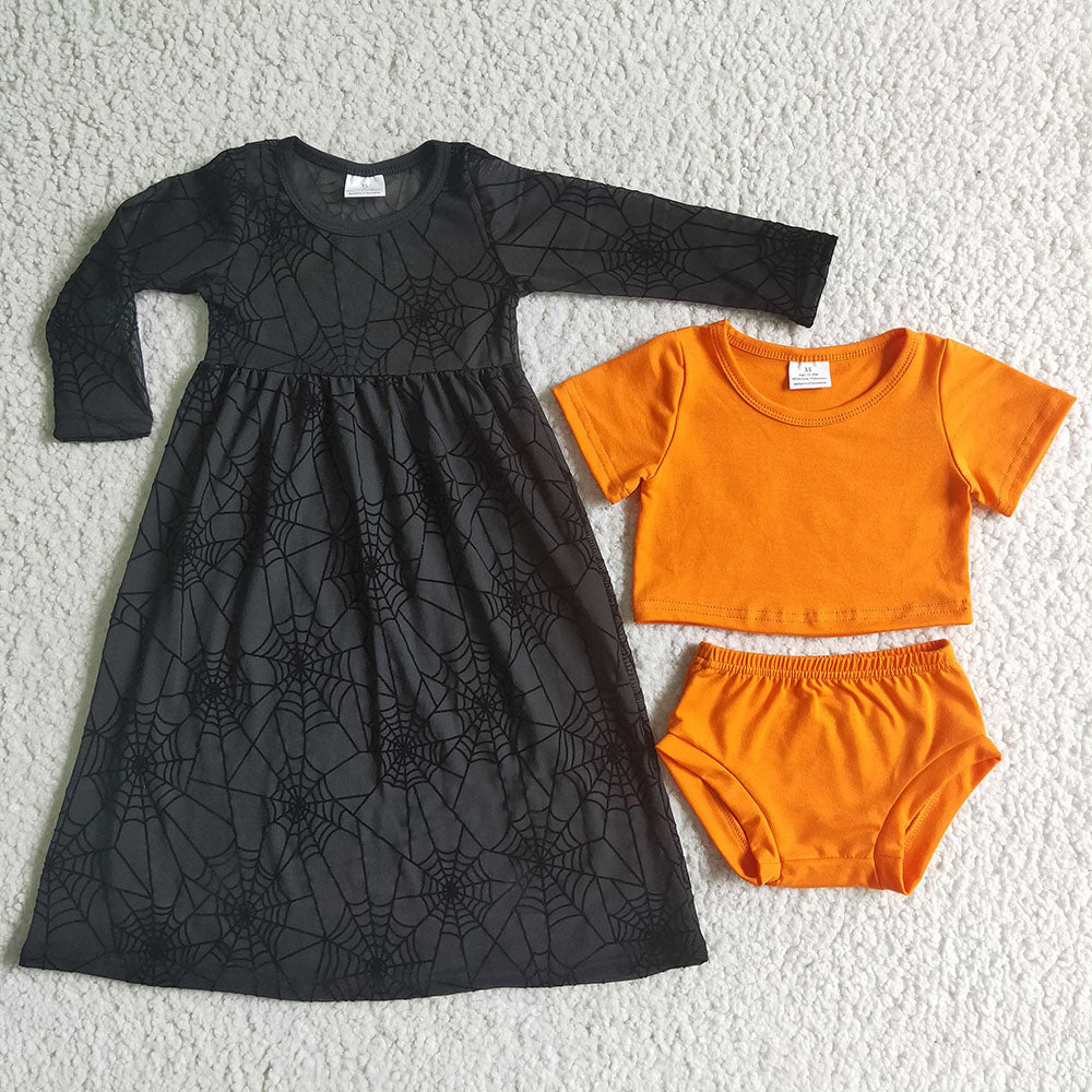 Baby girls Halloween orange color 3pcs sets