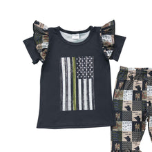 Load image into Gallery viewer, Baby Girls Black Flag Tee Shirts Bell Pants Clothes Sets
