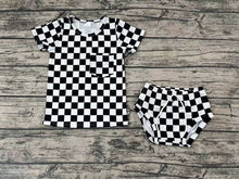 Load image into Gallery viewer, Baby Girls Black Checked Summer Bummie Sets
