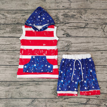 Load image into Gallery viewer, Baby Boys 4th Of July Star Hoodie Blue Shorts Sets
