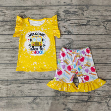 Load image into Gallery viewer, Baby Girls Back To School Ruffle Shorts Sets
